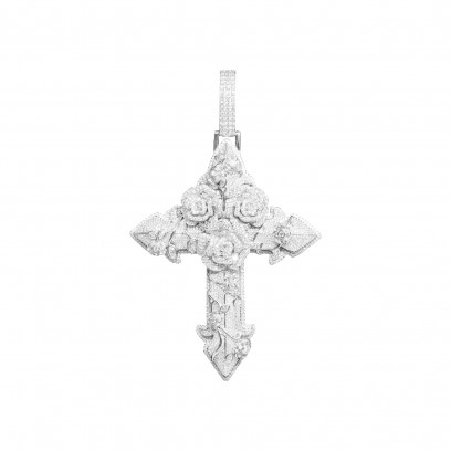 Achetez le bijoux Cross & Roses Pendant - Silver 925 - Moissanite chez Dreamgold Paris