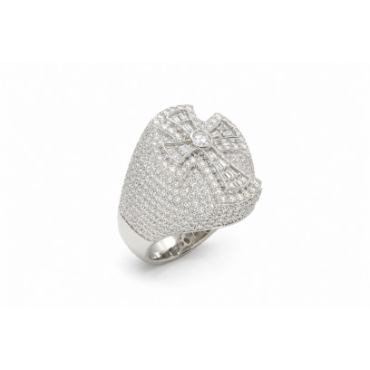 Achetez le bijoux Stone Cross Ring - Silver 925 - Moissanite chez Dreamgold Paris
