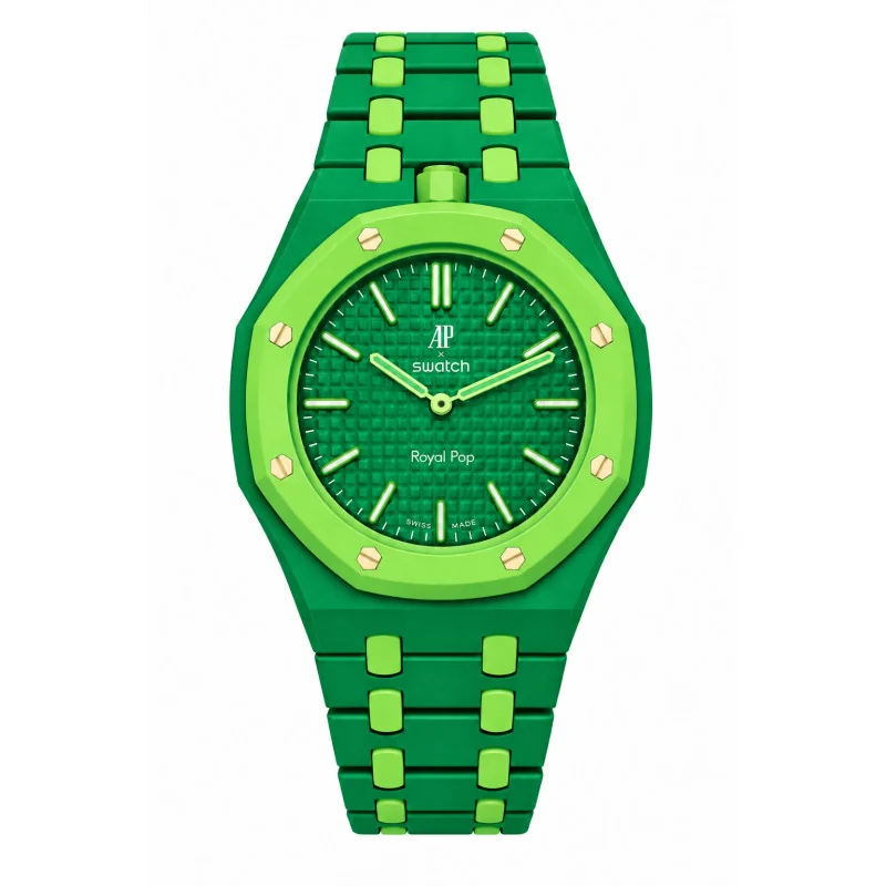 Achetez le bijoux Audemars Piguet & Swatch - Royal Pop GREEN EIGHT Custom bracelet chez Dreamgold Paris
