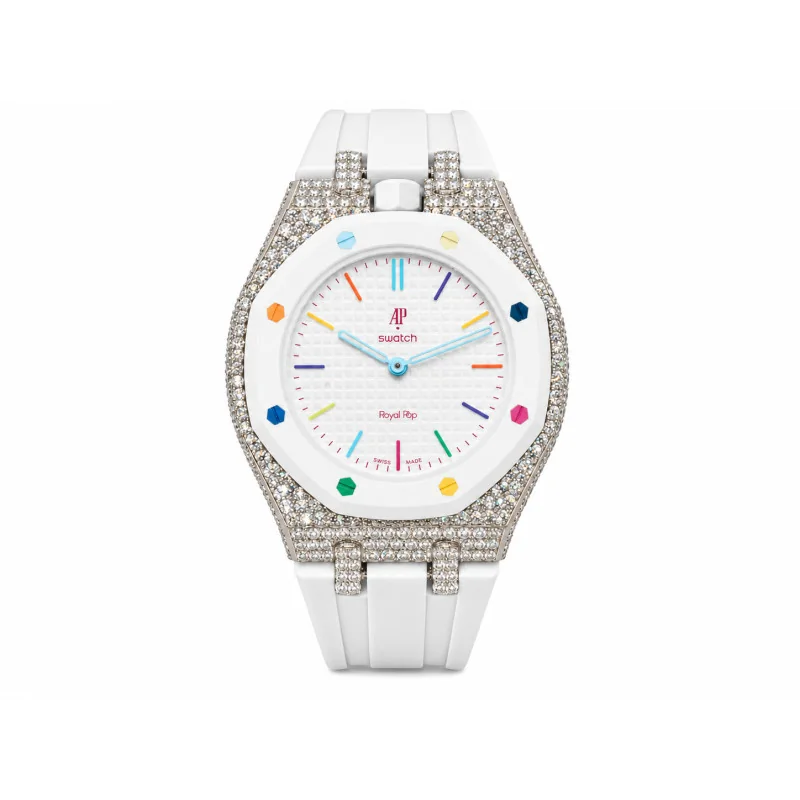 Achetez le bijoux AUDEMARS PIGUET & SWATCH - ROYAL POP HUIT BLANC CUSTOM - MOISSANITE & SILVER chez Dreamgold Paris