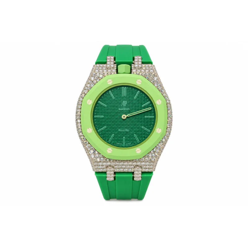 Achetez le bijoux AUDEMARS PIGUET & SWATCH - ROYAL POP GREEN EIGHT CUSTOM - MOISSANITE & SILVER chez Dreamgold Paris