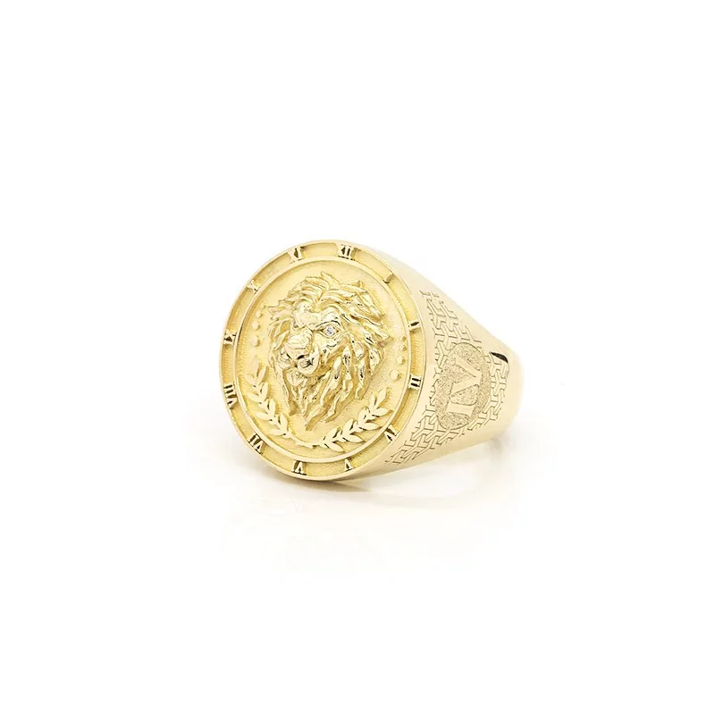 Chevalière Lion En Or 18 Carats - Style Art Déco Pour Homme - Neuf Avec étiquettes, Bijou Haut De Gamme